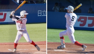1本塁打3打点の大活躍だったモイセエフ㊨と、チームを支える鈴木貫=神宮球場で