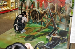 長篠設楽原の戦いを表現したトリックアート看板