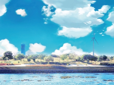 「君の名は。」に登場する豊川市御津町とされる風景。手前はミニ日本列島公園(イメージ画像、加工処理)