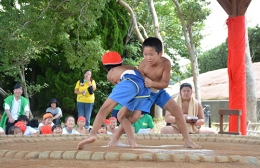 郷土力士が児童らと相撲交流