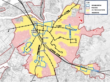 歩いて暮らせるまち区域を示した市街地図(豊橋市提供)