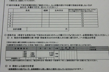 豊橋市の特別定額給付金申請書(一部)