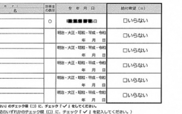 名古屋市の申請書の見本。「いらない」と書かれている